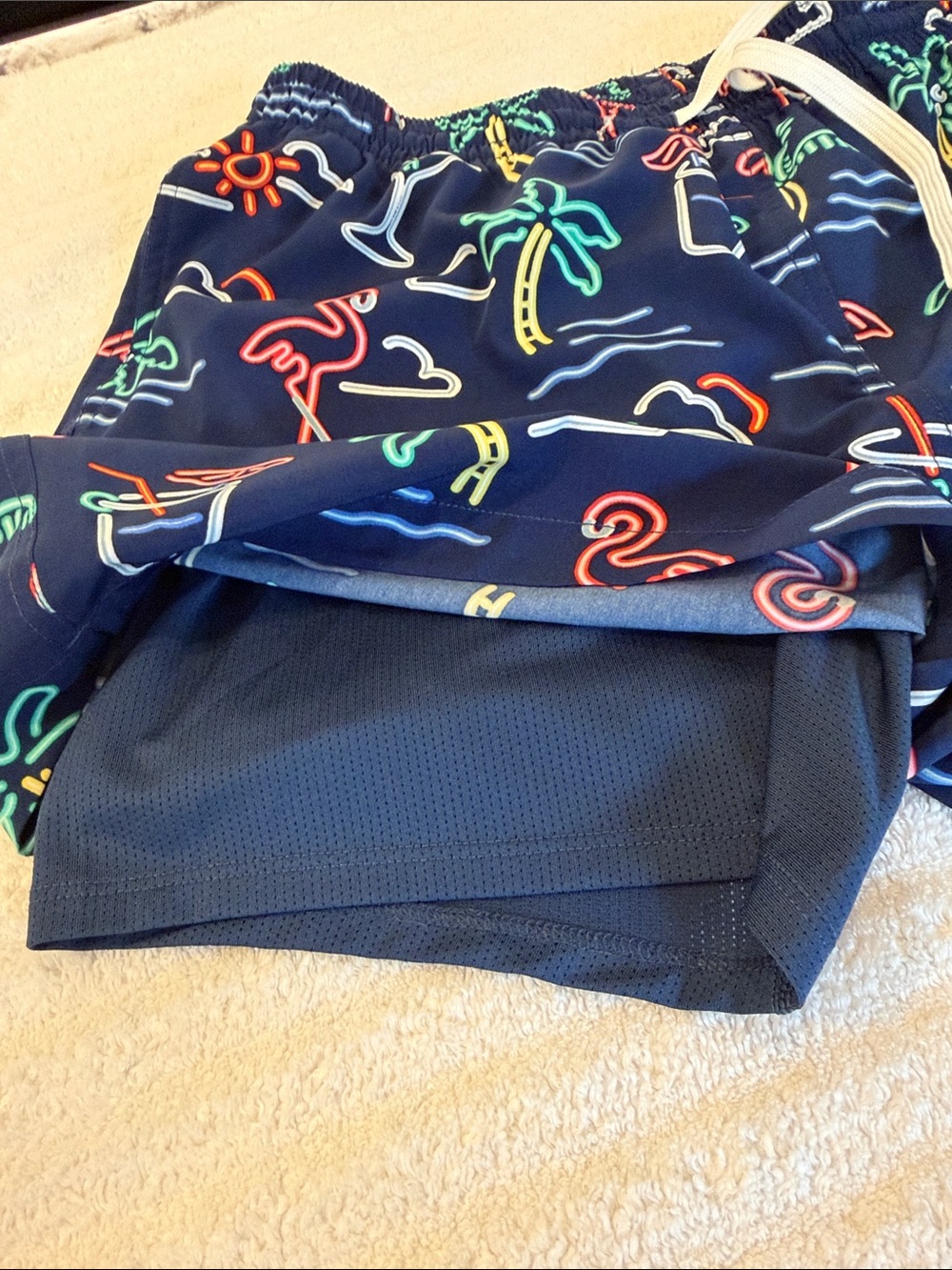 Chubbies Navy Neon Tropical Print Swim Shorts with White Drawstring - Picture 4 of 4